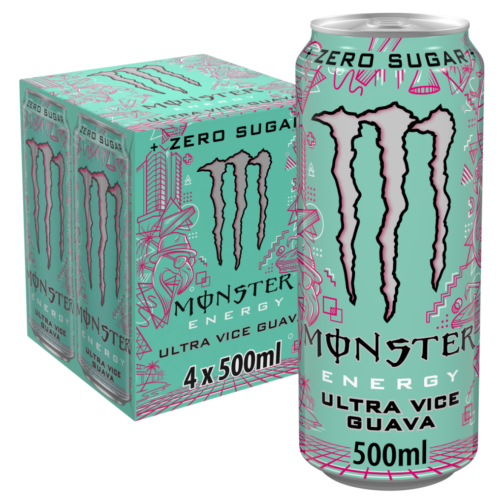 Monster Energy Drink Ultra Vice Guava Zero Sugar 4 x 500ml Cans