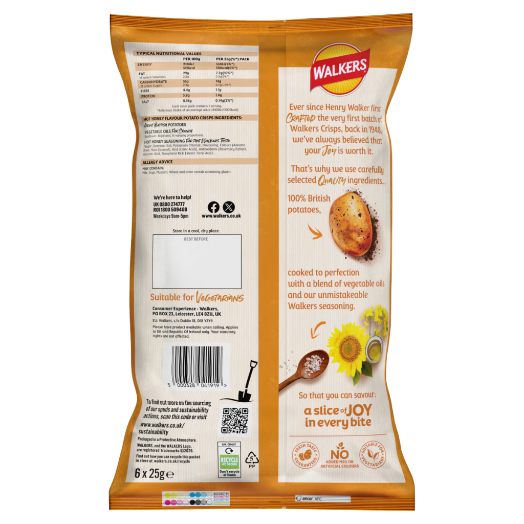 Walkers Snacks Hot Honey Multipack Crisps 6 x 25g