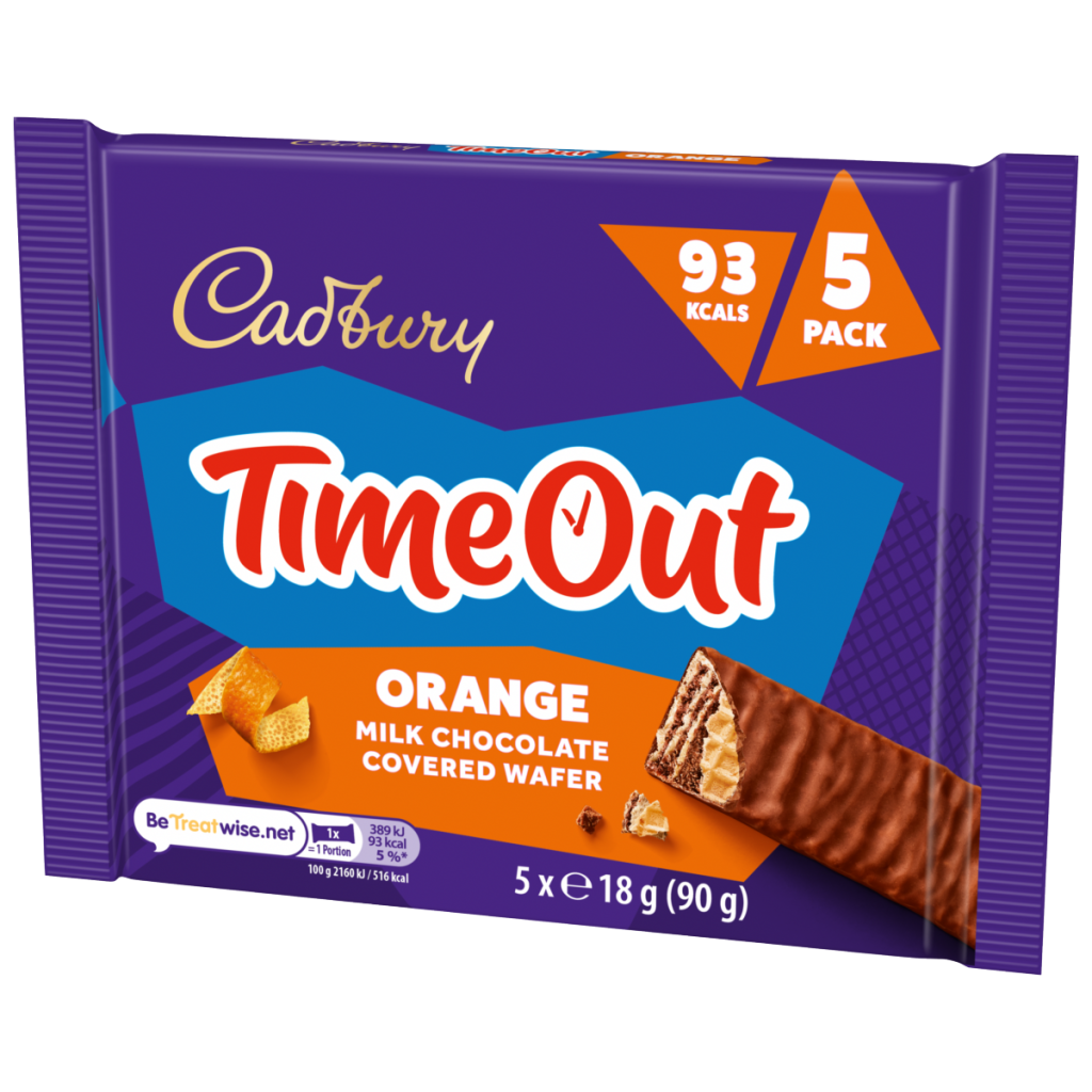 Cadbury Timeout 5-pack Orange Chocolate WaferBiscuit Bars Multipack (5x 18g bars) 90 g