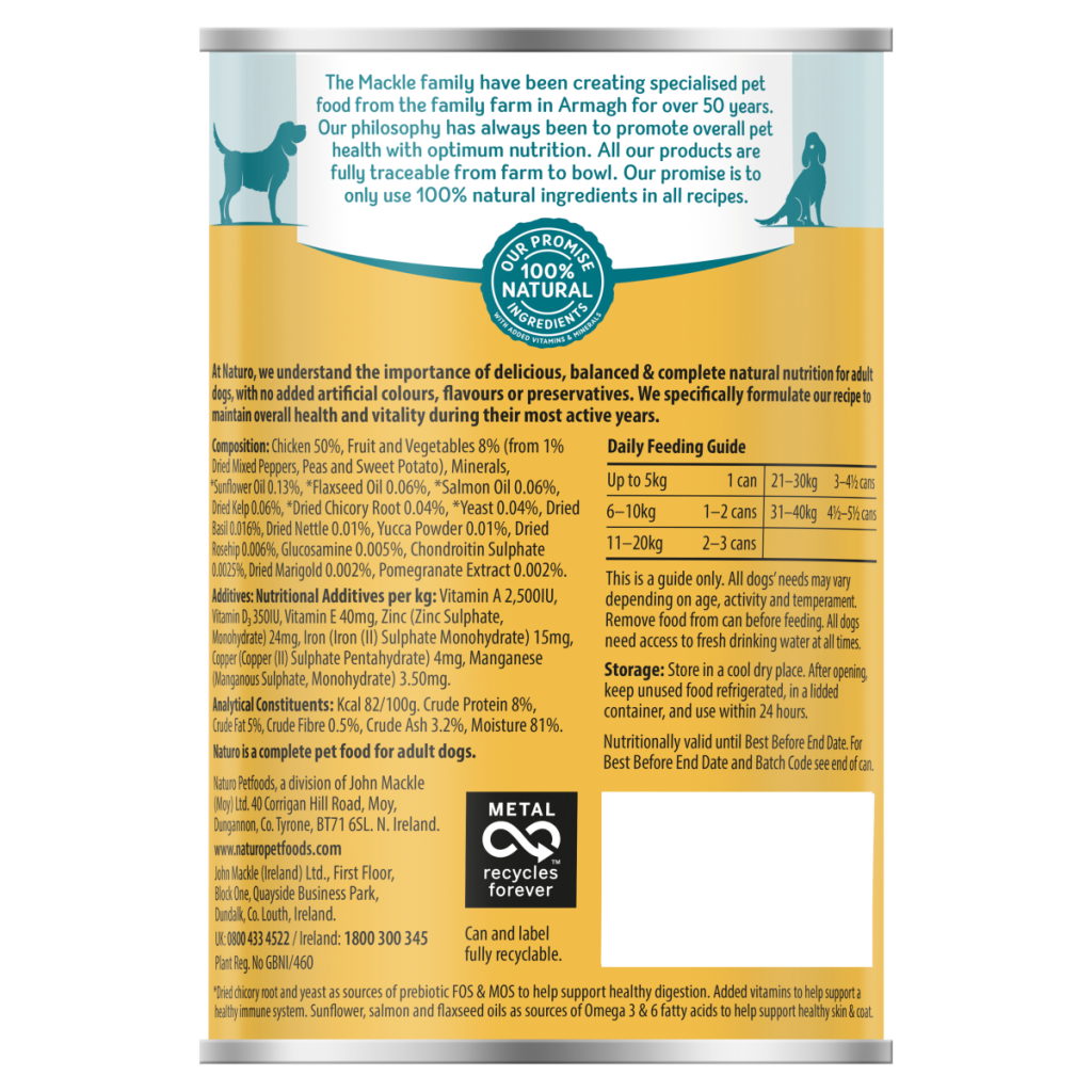 Naturo Natural Dog Food Chicken in Herb Gravy Adult Dog 1-7 Years 390g