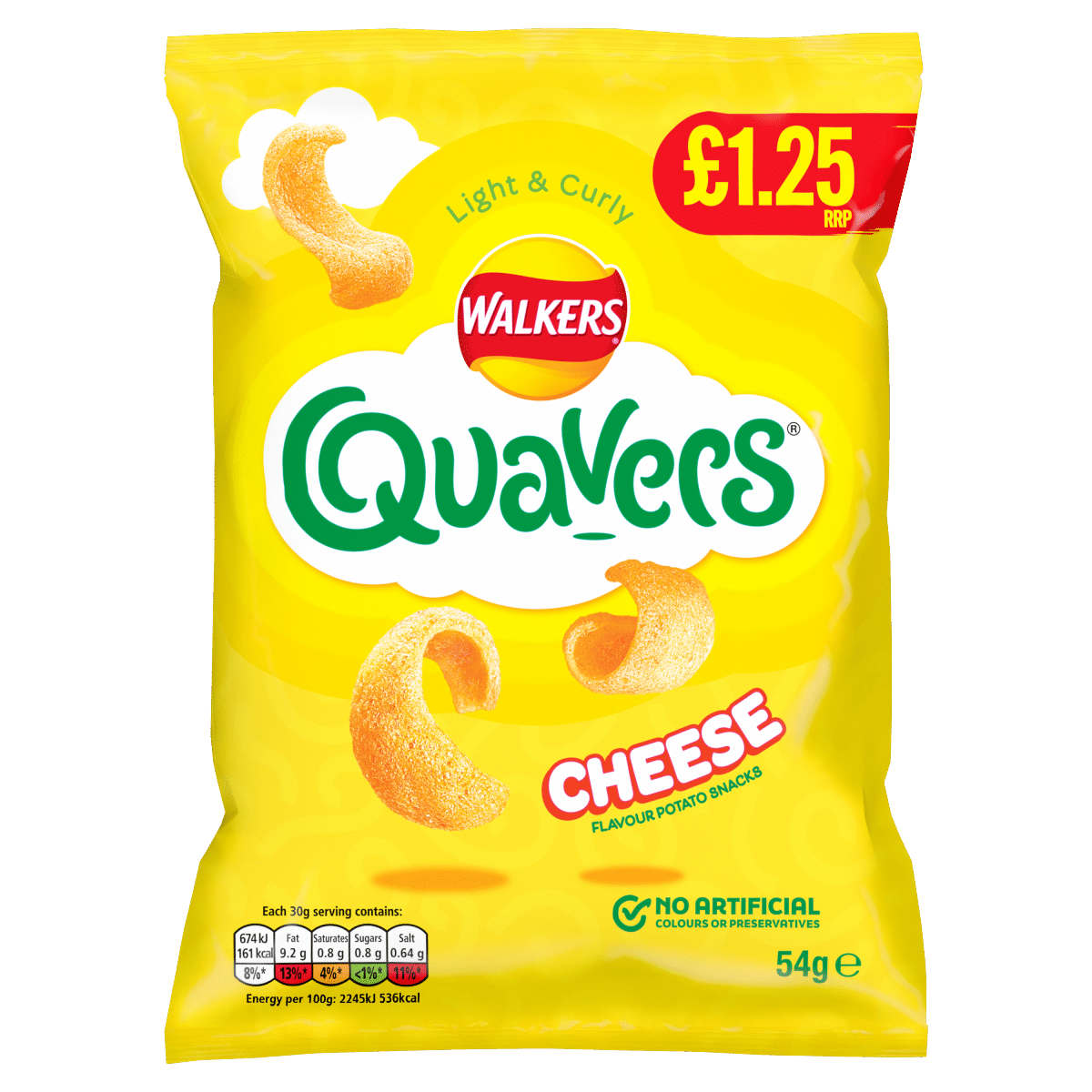 Walkers Quavers Cheese Snacks Crisps £1.25 RRP PMP 54g