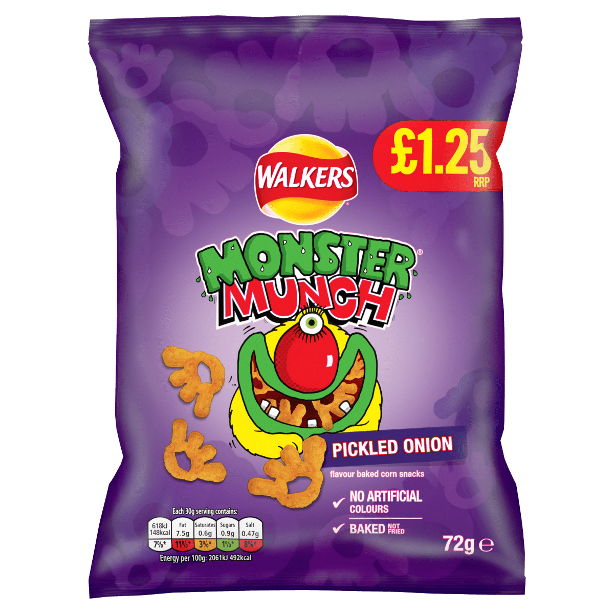 Walkers Monster Munch Pickled Onion Snacks Crisps £1.25 RRP PMP 72g