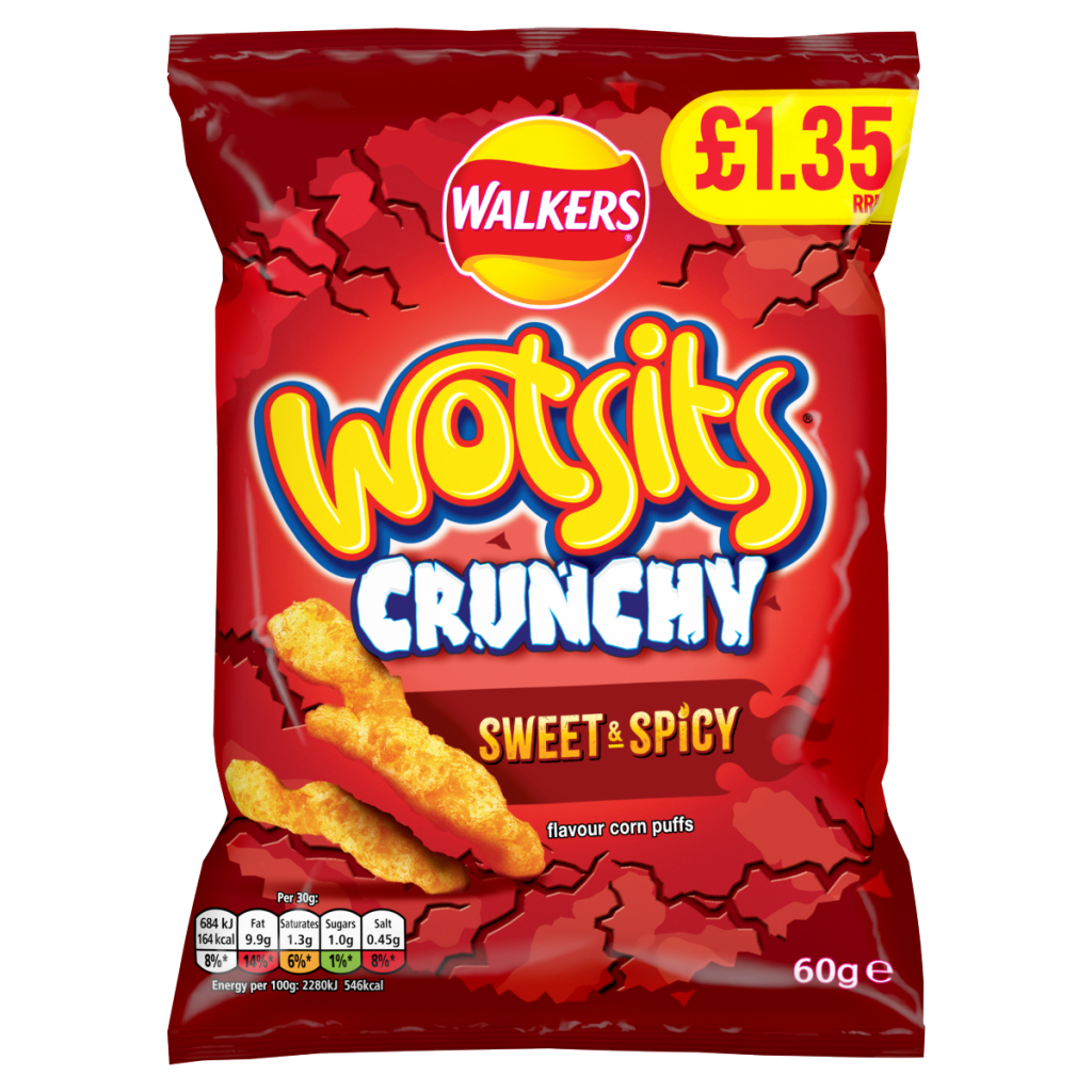 Wotsits Crunchy Sweet & Spicy Sharing Bag Crisps 60g PMP £1.35 RRP