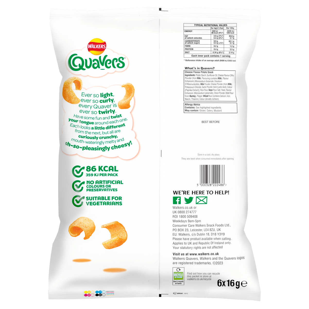 Walkers Quavers Cheese Multipack Snacks 6x16g