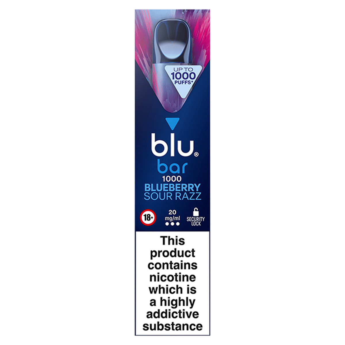 blu bar 1000 Blueberry Sour Razz Disposable Vape 20mg/ml