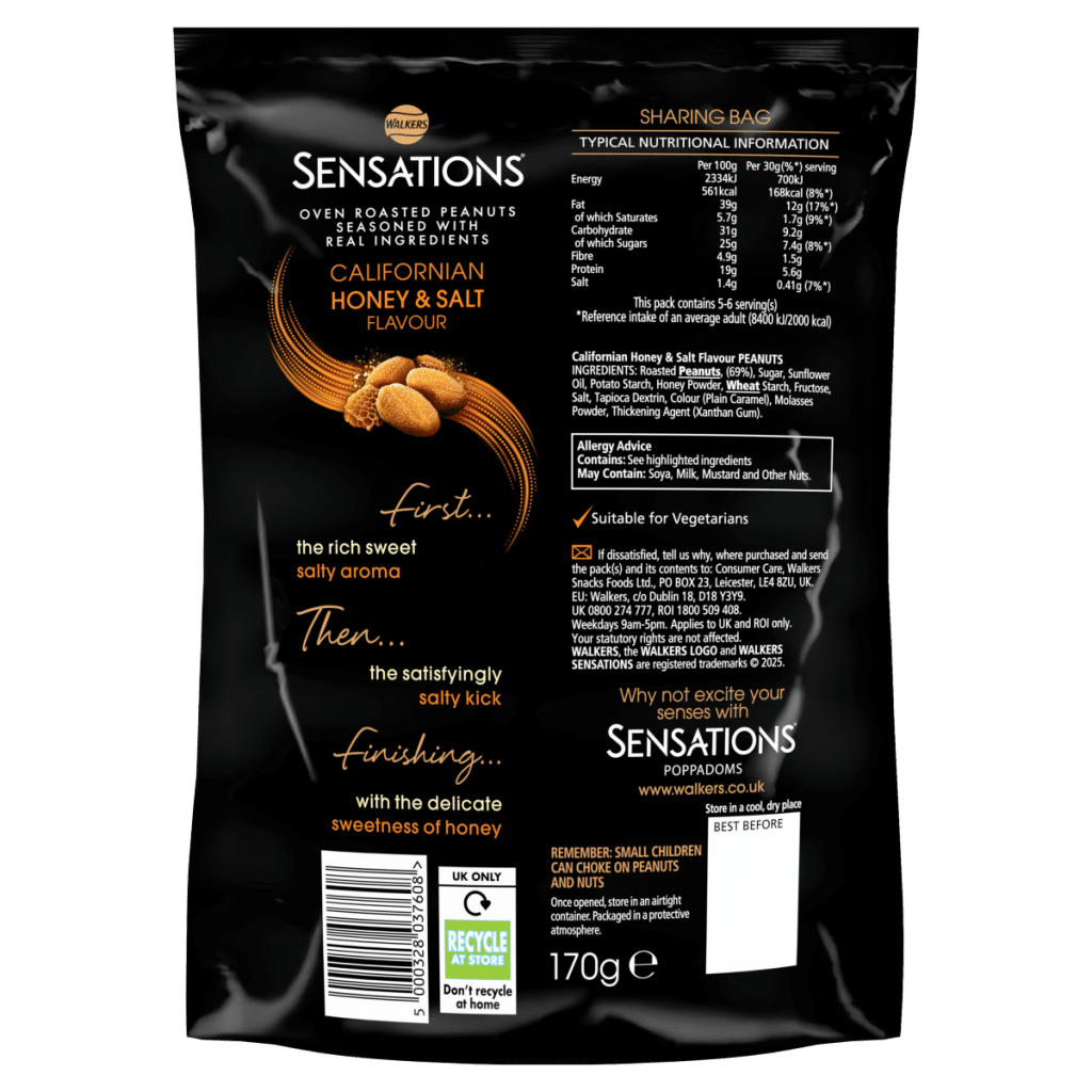 Sensations Californian Honey & Salt Roasted Peanuts Sharing Bag 170g