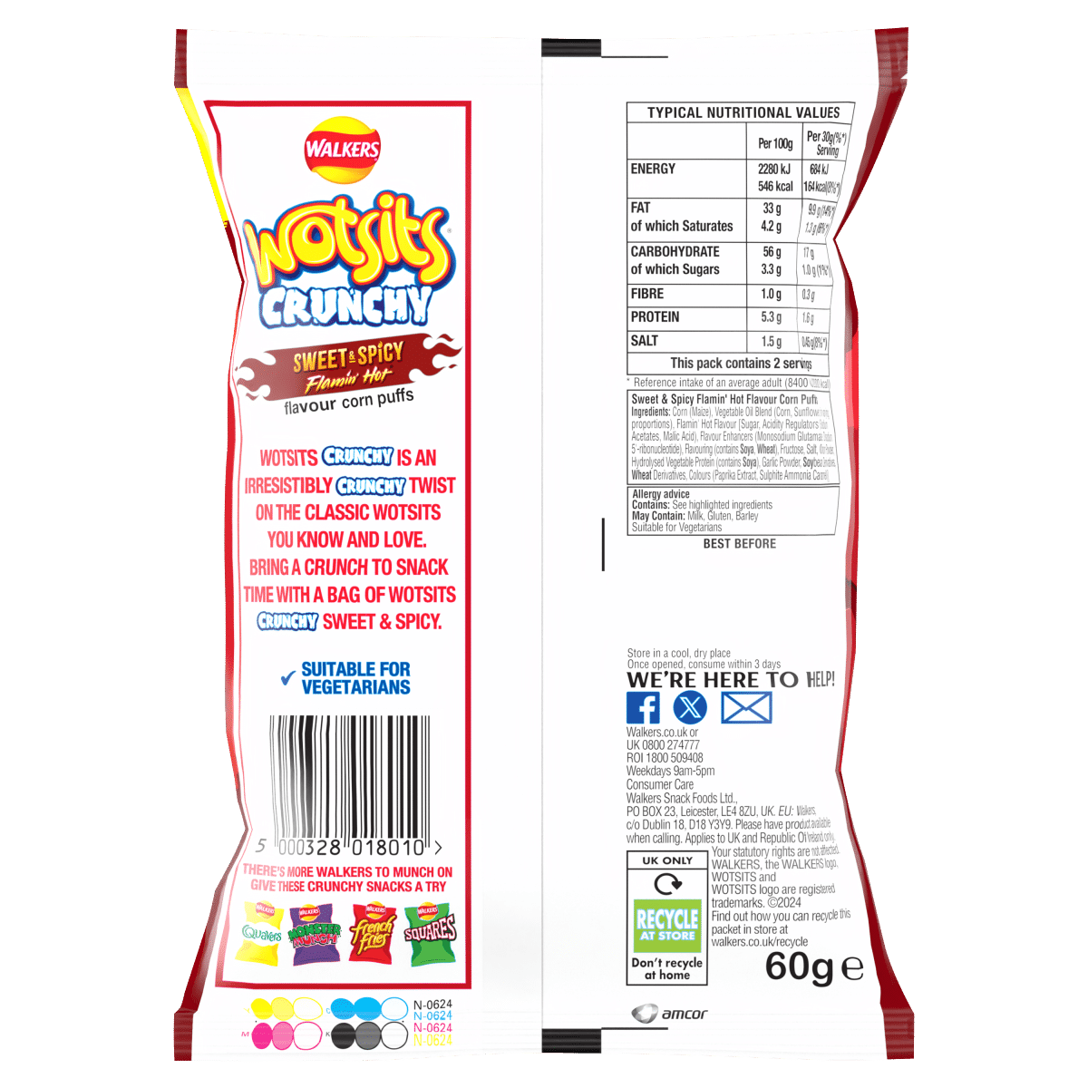 Walkers Wotsits Crunchy Sweet & Spicy Snacks Crisps £1.25 RRP PMP 60g