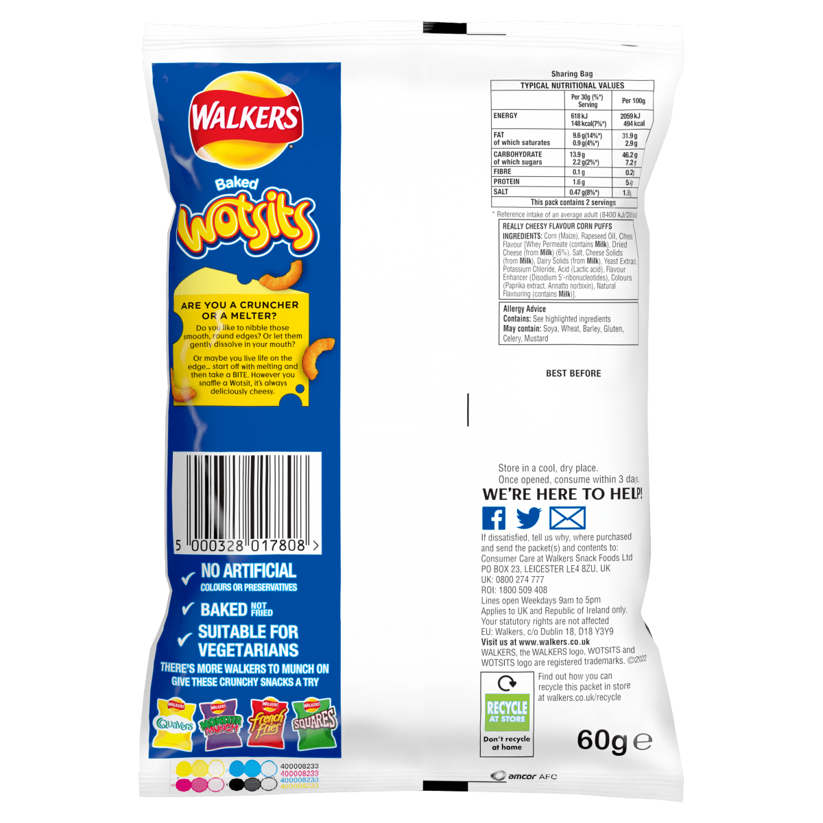 Walkers Wotsits Cheese Snacks Crisps £1.25 RRP PMP 60g