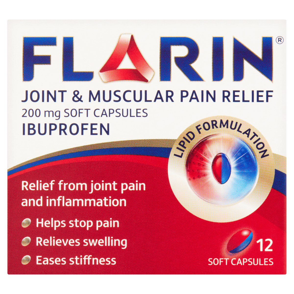 Flarin Joint and Muscular Pain Relief 200mg Soft Capsules 12 Soft Capsules