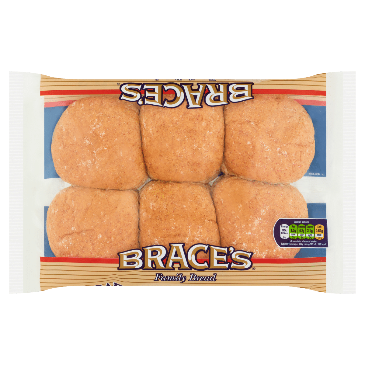 Brace’s Family Bread 6 Wholemeal Baps