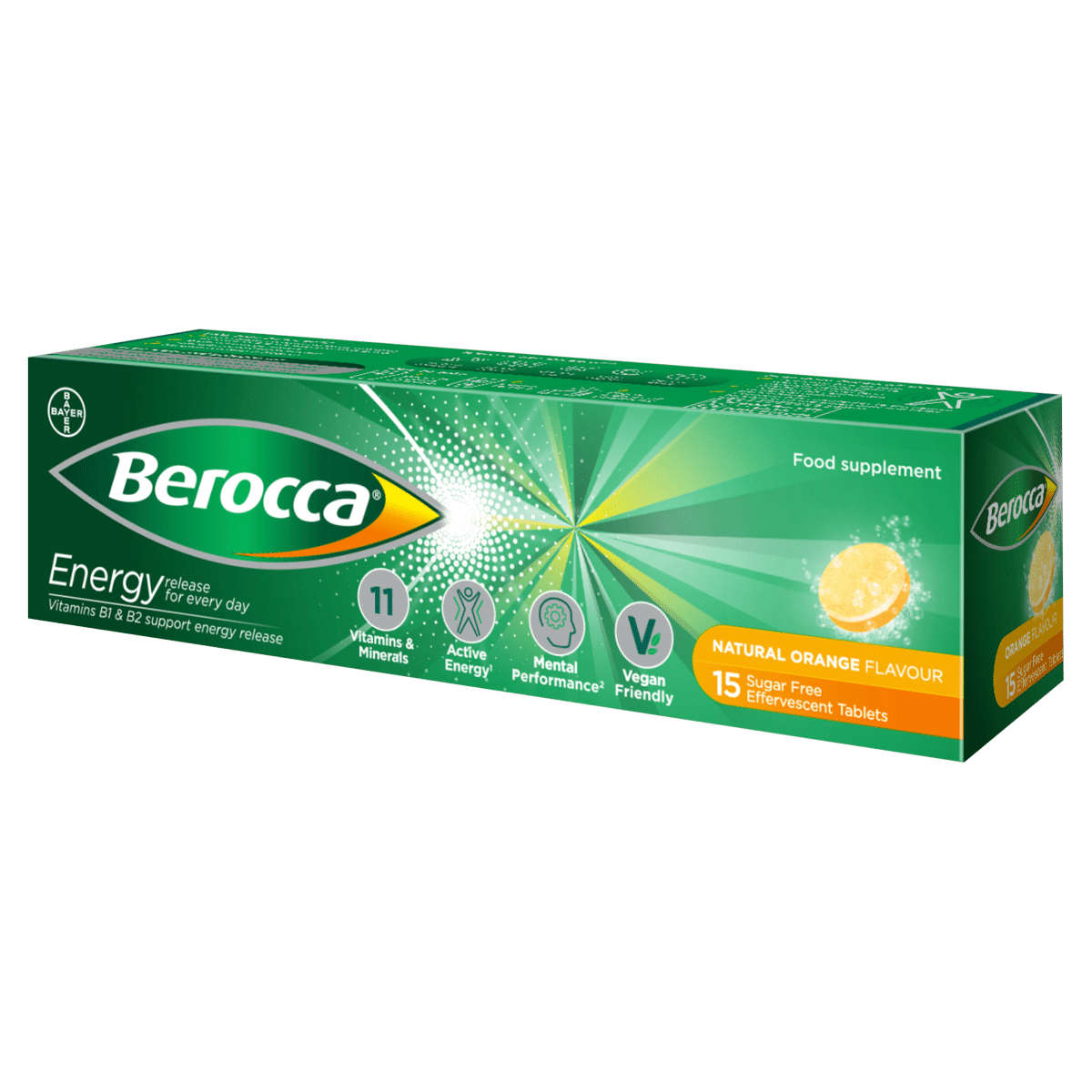 Berocca Natural Orange Flavour 15 Sugar Free Effervescent Tablets
