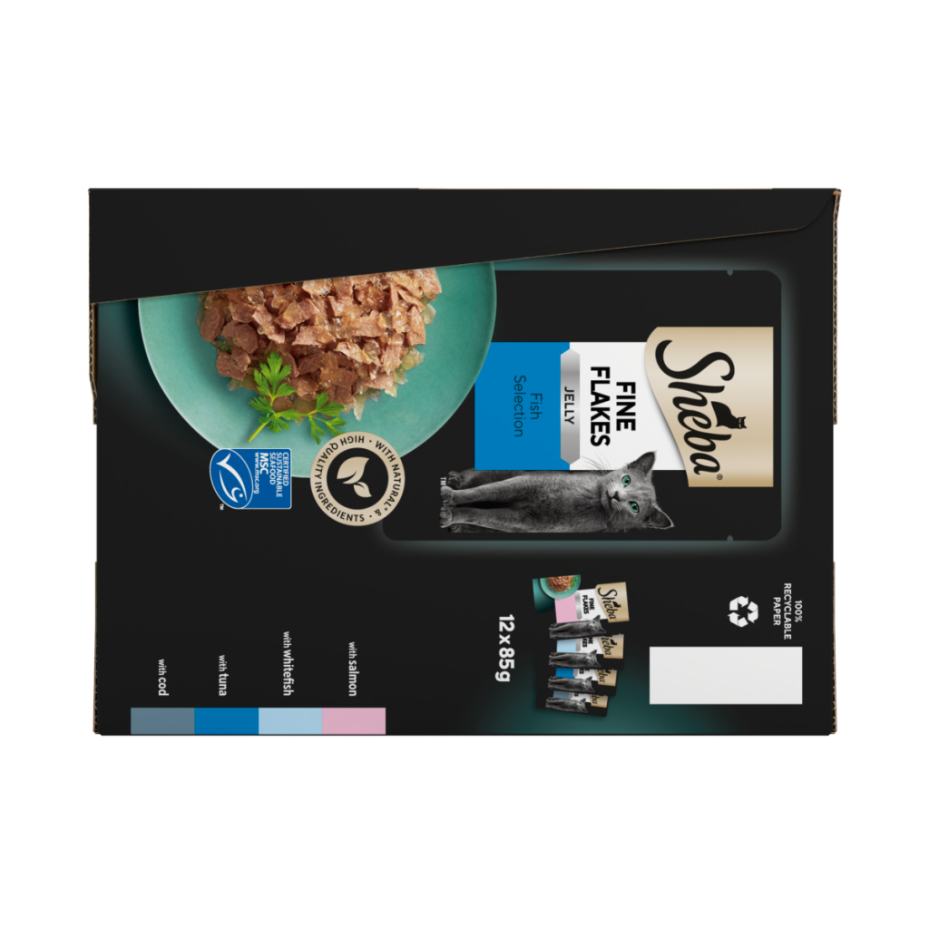 SHEBA® Fine Flakes Adult Wet Cat Food Fish Selection in Jelly 12 x 85g Pouch