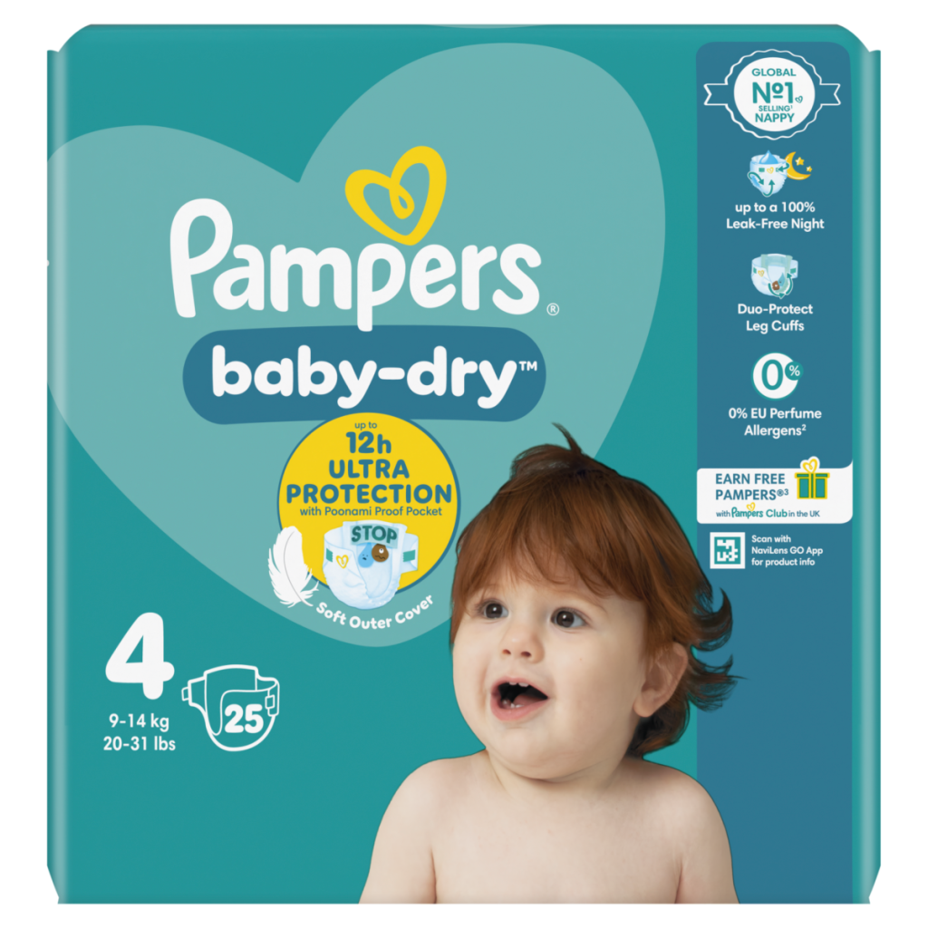 Pampers Baby-Dry Size 4, 25 Nappies, 9kg-14kg