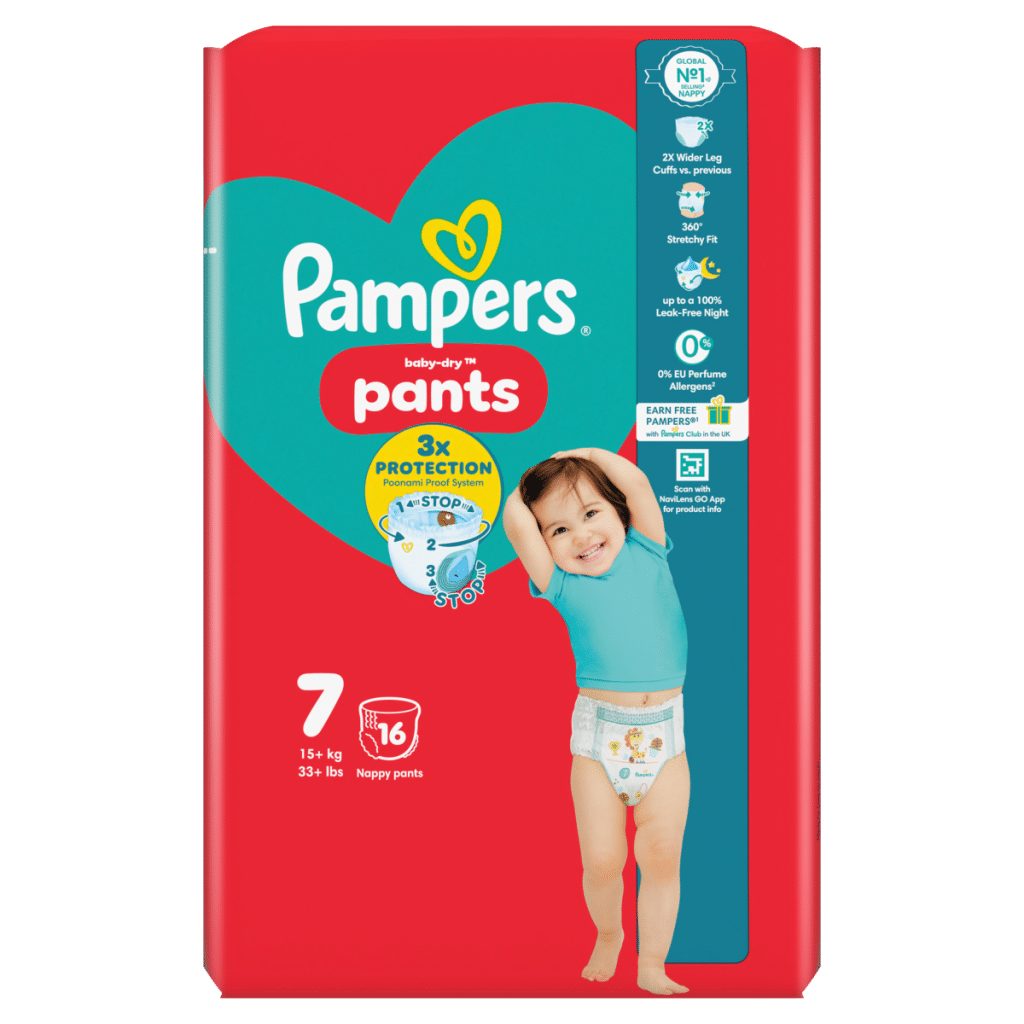 Pampers Baby-Dry Nappy Pants Size 7, 16 Nappies, 15kg+, Carry Pack