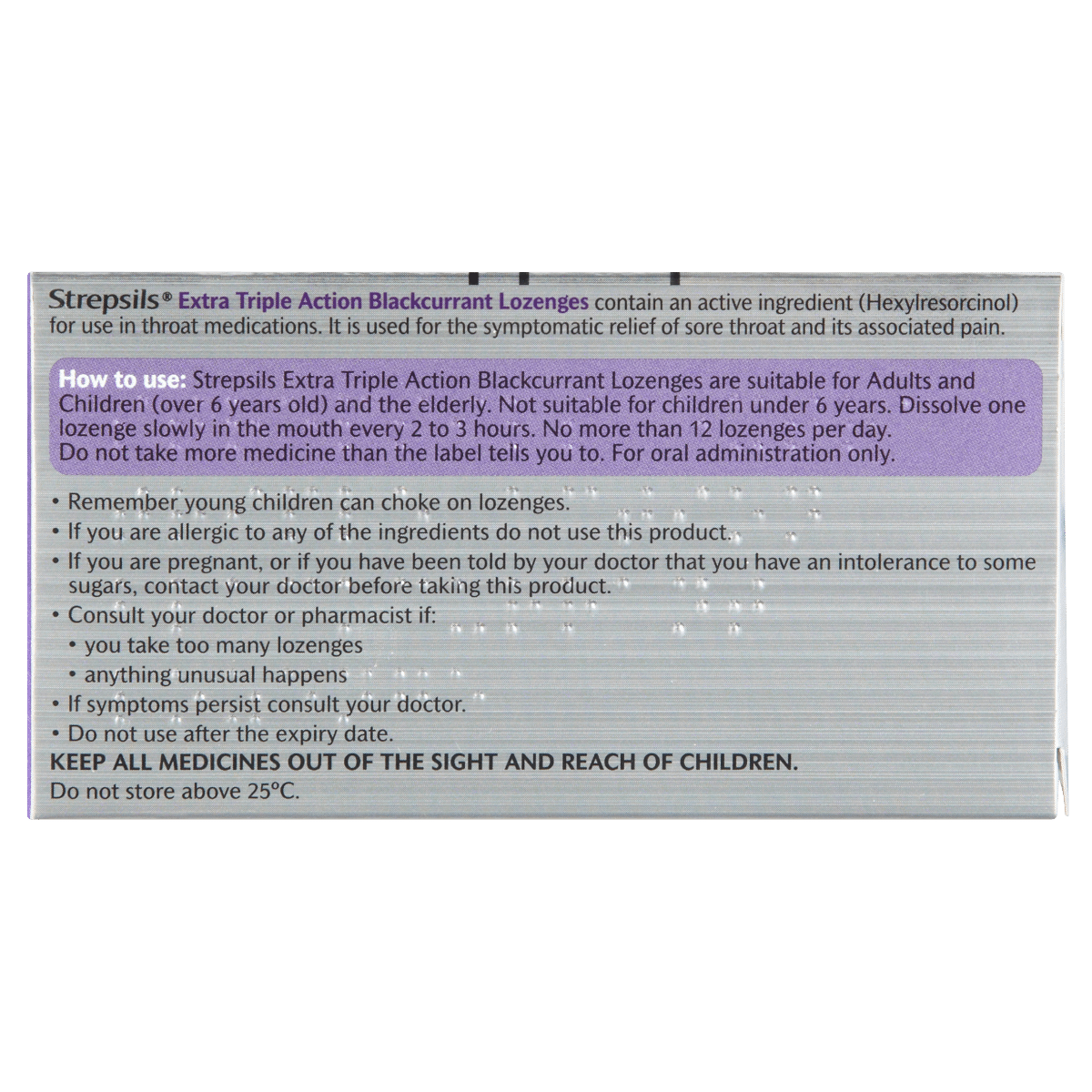 Strepsils Extra Triple Action Blackcurrant Lozenges 24 Lozenges