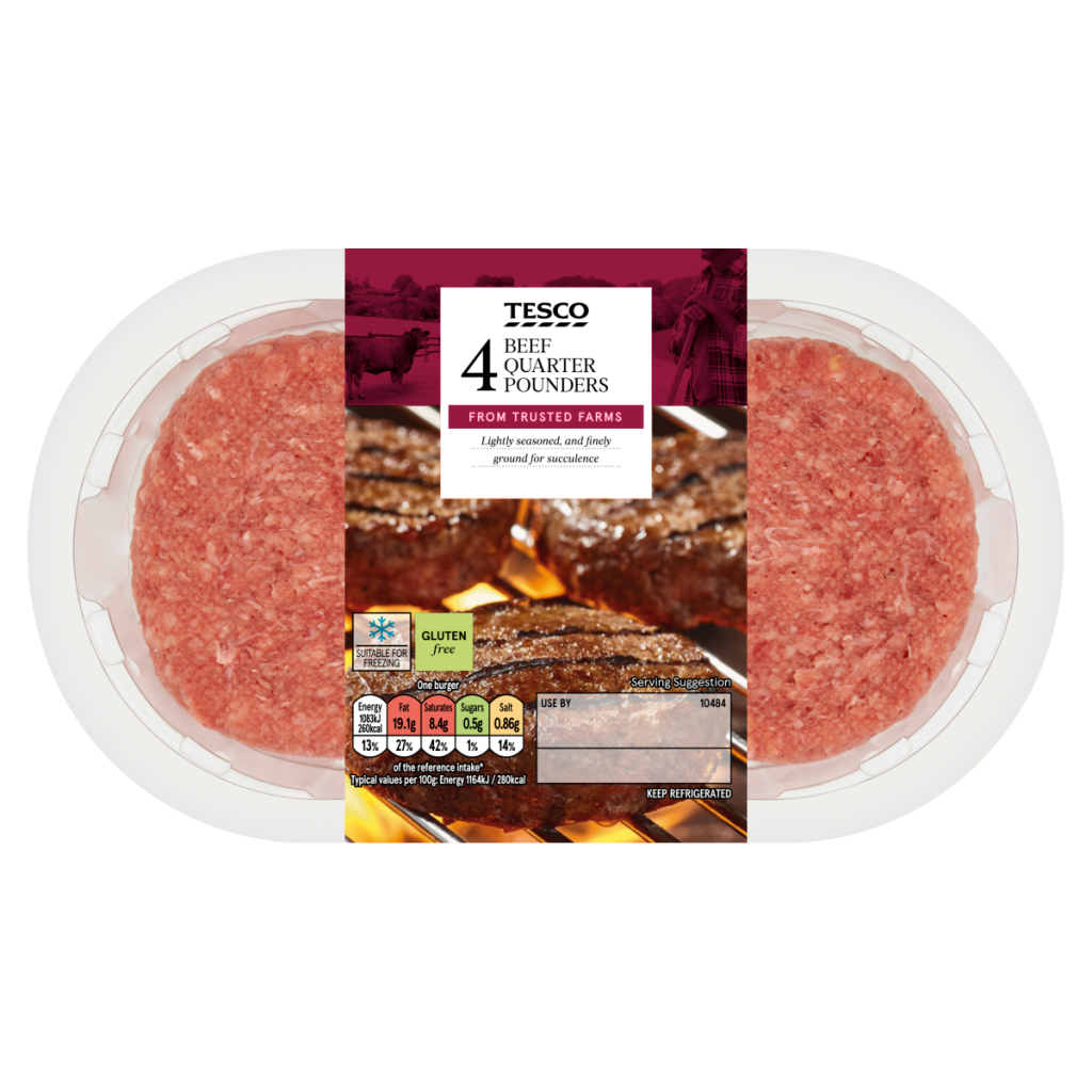 Tesco 4 Beef Quarter Pounders 454g