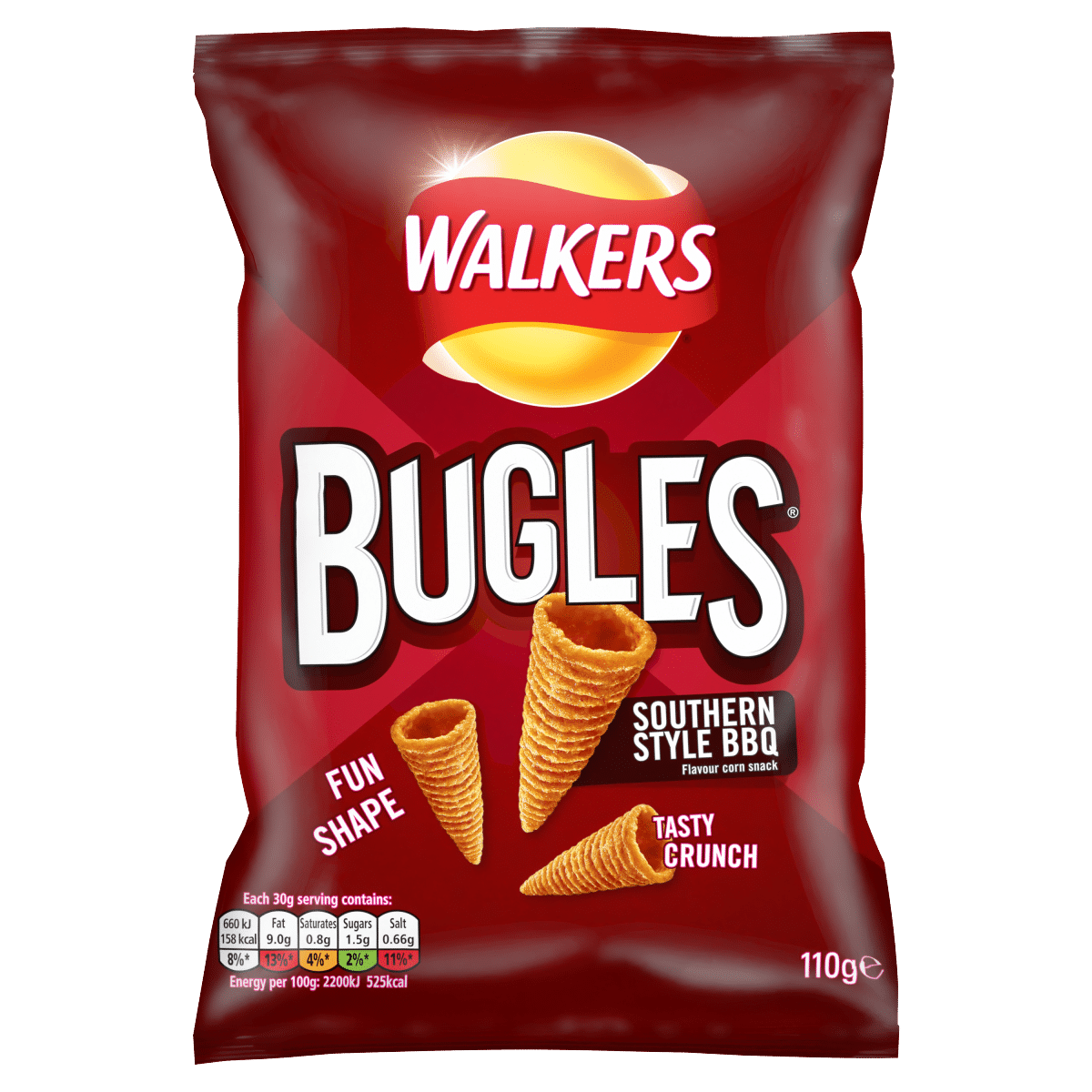 Walkers Bugles Southern Style BBQ Sharing Snacks Crisps 110g