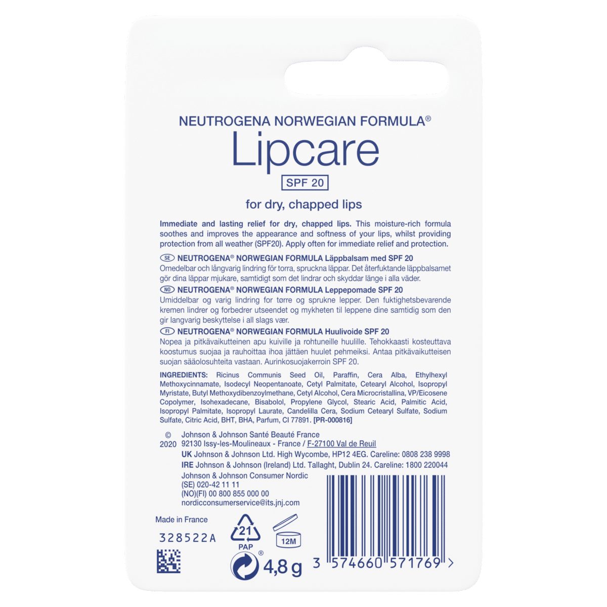 Neutrogena Norwegian Formula Lipcare Spf 20 Lip Balm 4.8G