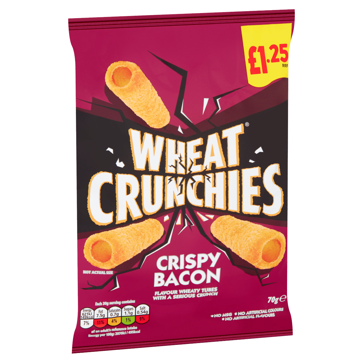 Wheat Crunchies Crispy Bacon Flavour Wheaty Tubes with a Serious Crunch 70g