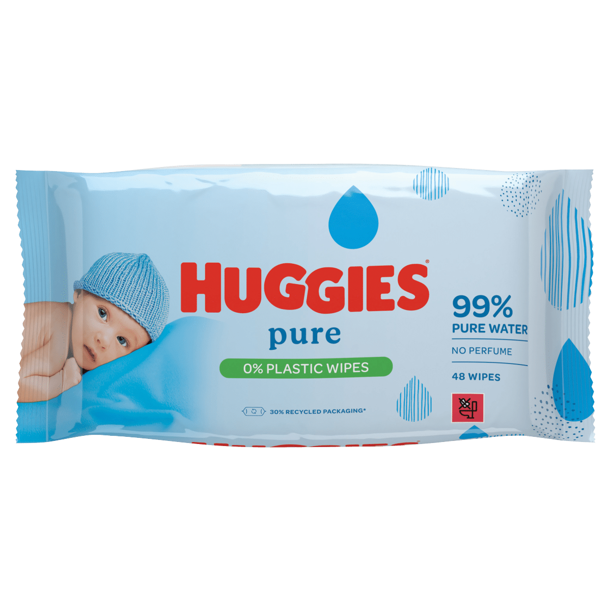 Huggies® Pure 0% Plastic Baby Wipes – Single Pack (48 Wipes)