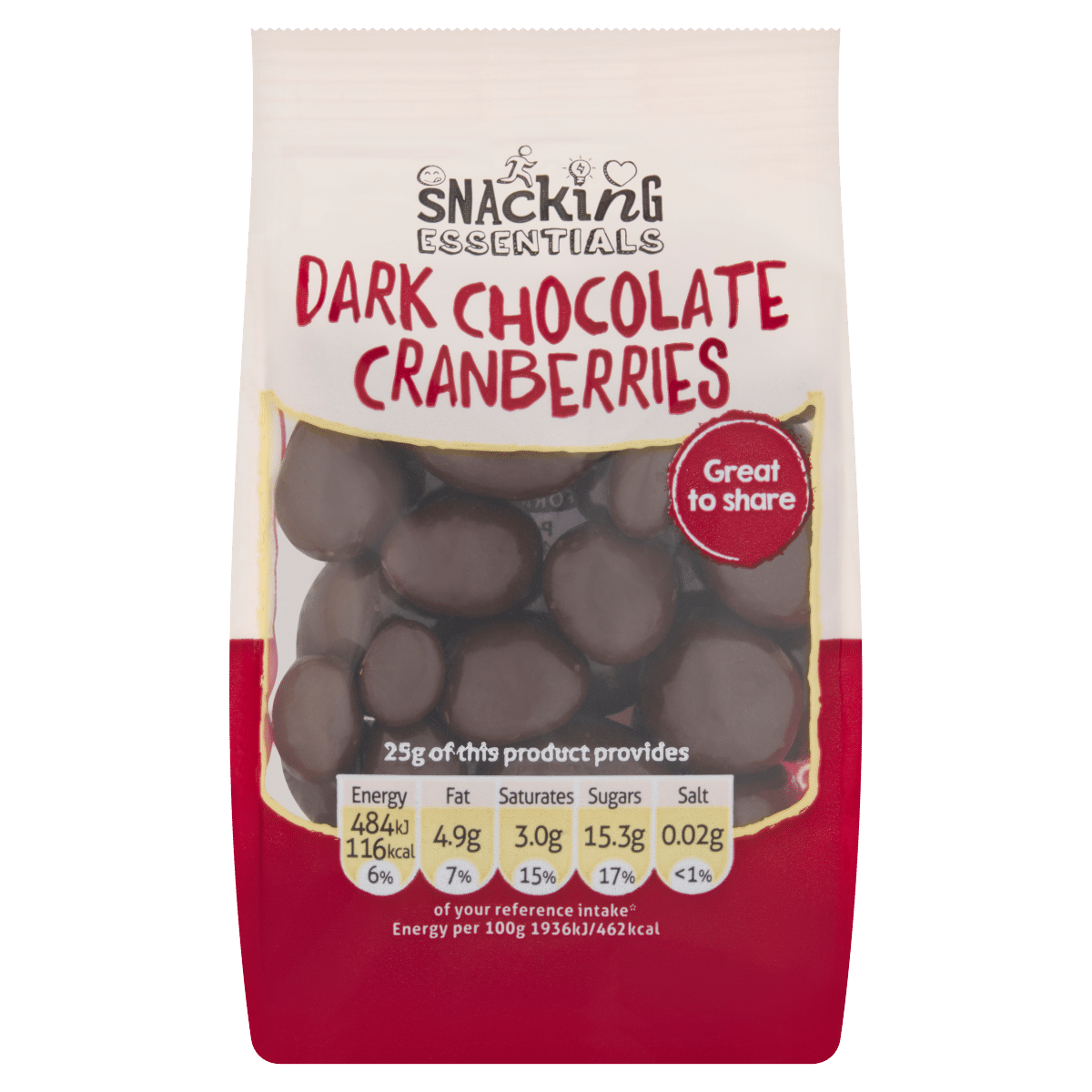 Snacking Essentials Dark Chocolate Cranberries 100g