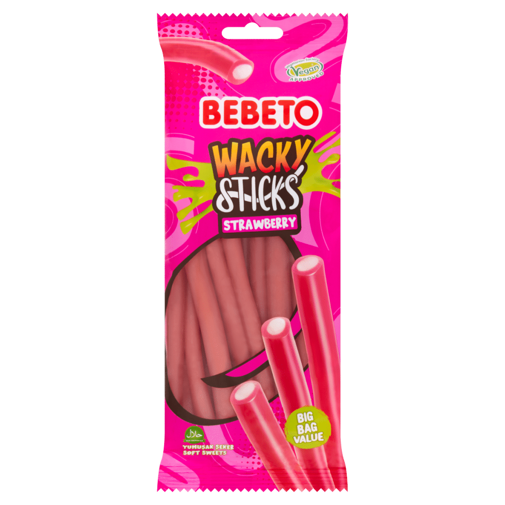 Bebeto Wacky Sticks Soft Sweets Strawberry 180g