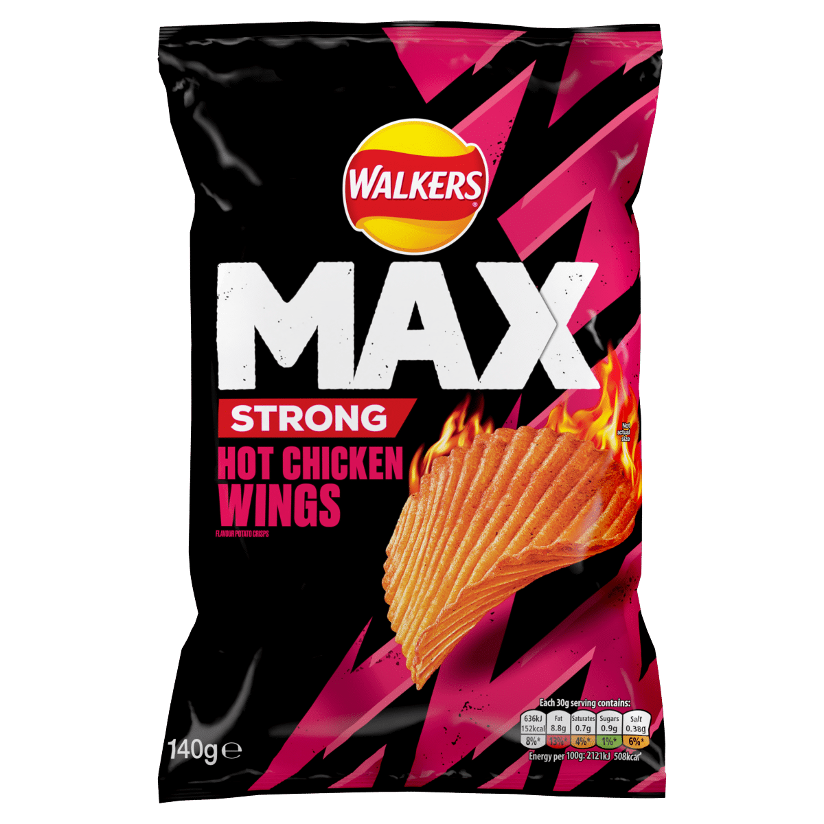 Walkers Max Strong Hot Chicken Wings Sharing Crisps 140g