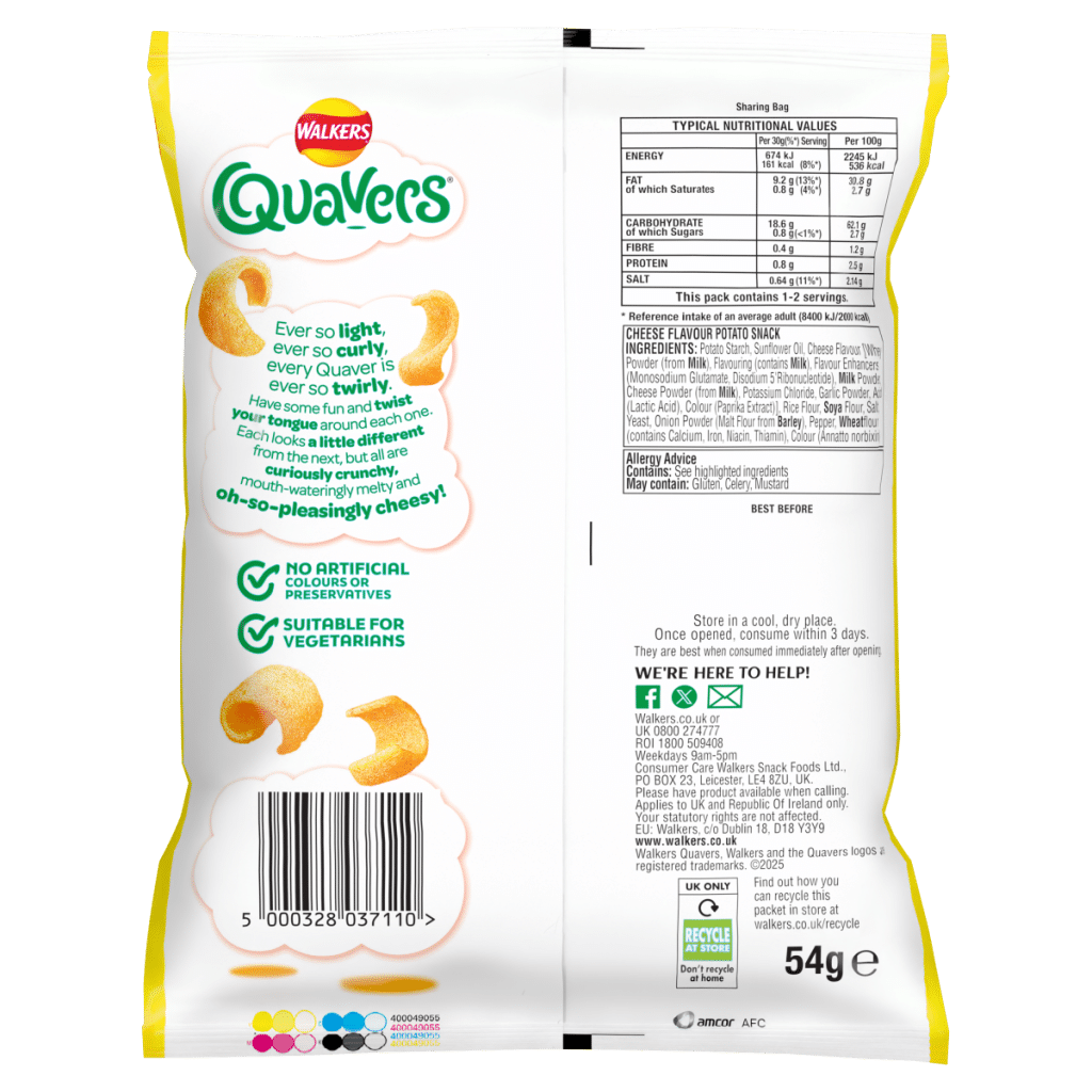 Walkers Quavers Cheese Snacks Crisps PMP 54g  £1.35 RRP