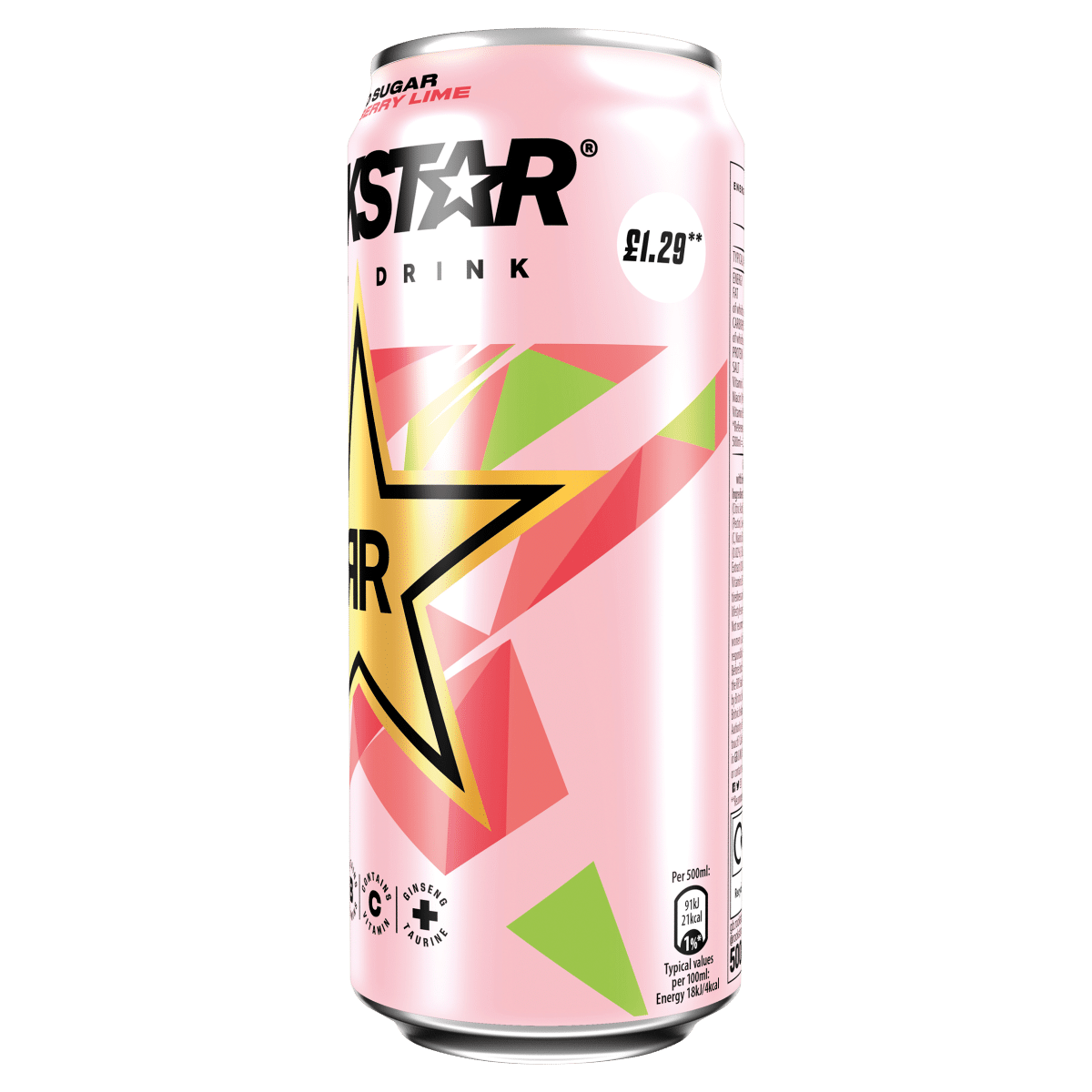 Rockstar Zero Sugar Strawberry Lime Energy Drink 500ml