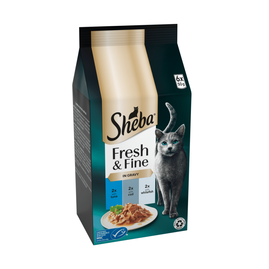 SHEBA® Fresh & Fine Adult Wet Cat Food Tuna and Cod in Gravy 6x50g Pouches
