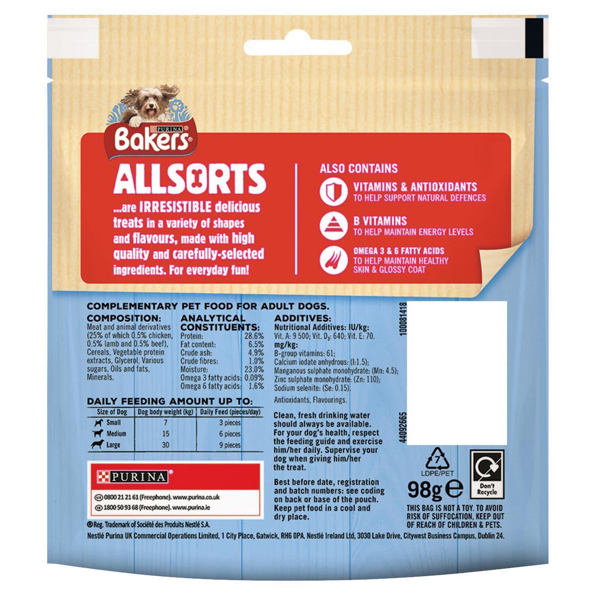 BAKERS Dog Treat Chicken, Beef and Lamb Allsorts 98g