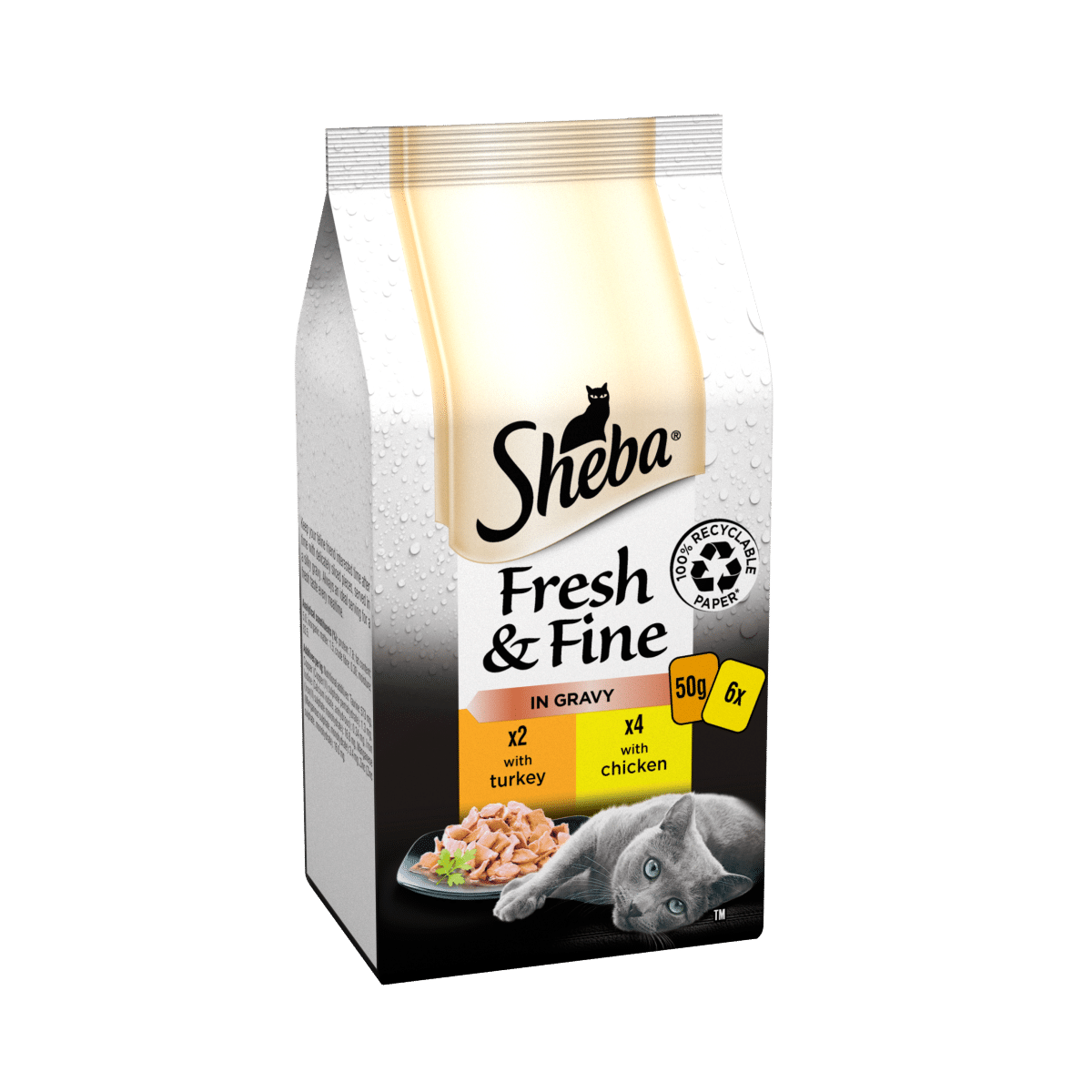 Sheba Fresh & Fine Wet Cat Food Pouches Chicken & Turkey in Gravy 6 x 50g