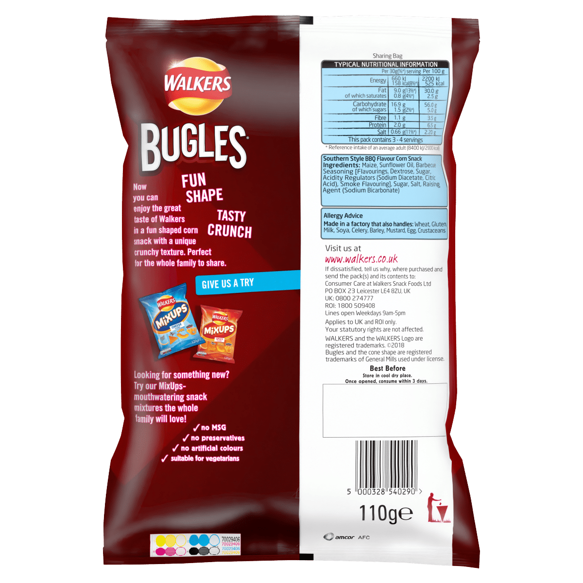 Walkers Bugles Southern Style BBQ Sharing Snacks Crisps 110g