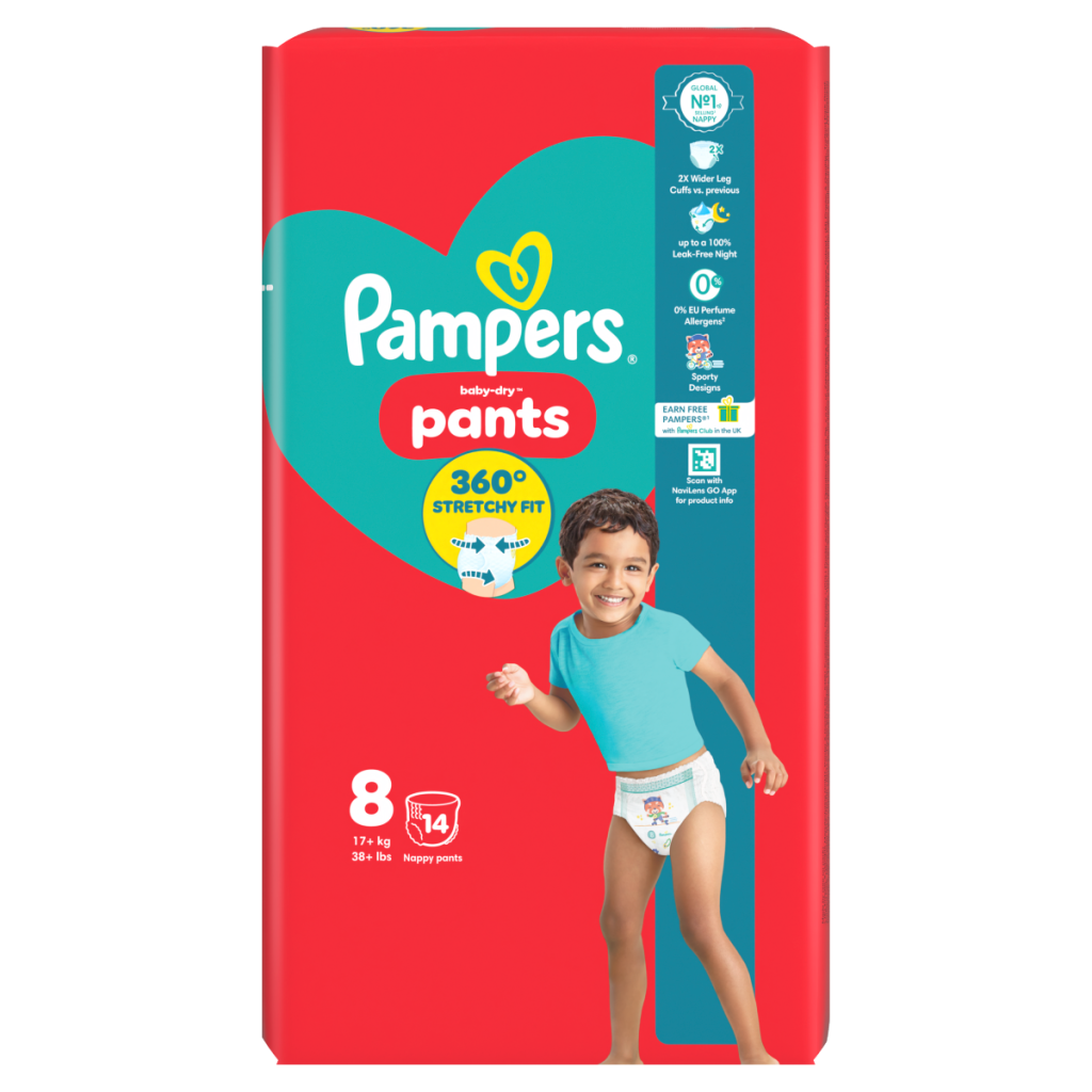 Pampers Baby-Dry Nappy Pants Size 8, 14 Nappies, 17kg+, Carry Pack