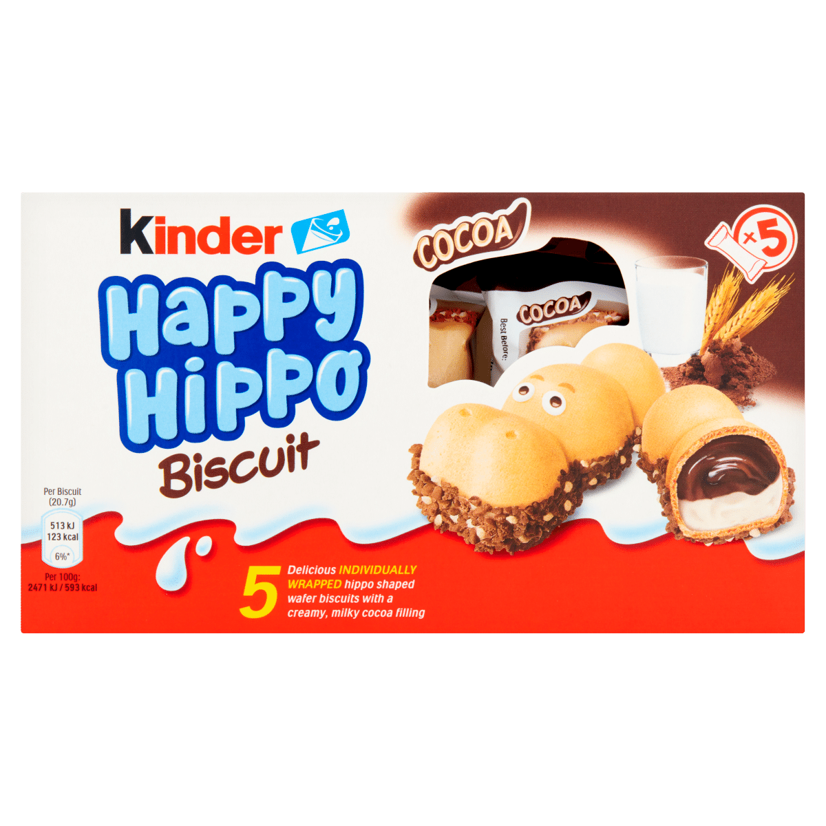 Kinder Happy Hippo Chocolate Cream Biscuits Multipack 5 x 20.7g (103g)