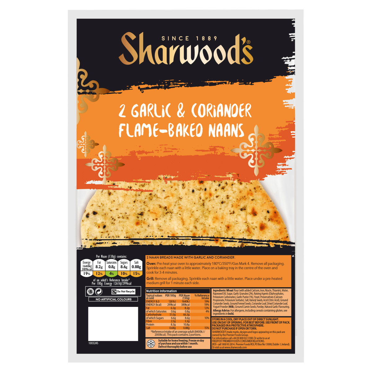 Sharwood’s 2 Garlic & Coriander Flame-Baked Naans