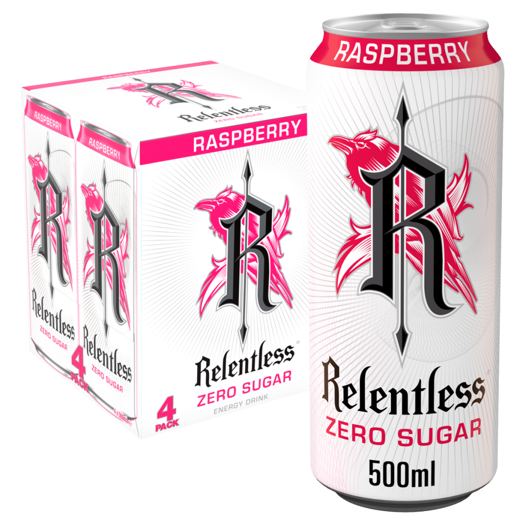 Relentless Zero Sugar Raspberry Energy Drink 4x500ml