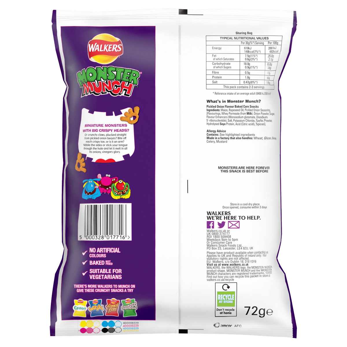 Walkers Monster Munch Pickled Onion Snacks Crisps £1.25 RRP PMP 72g