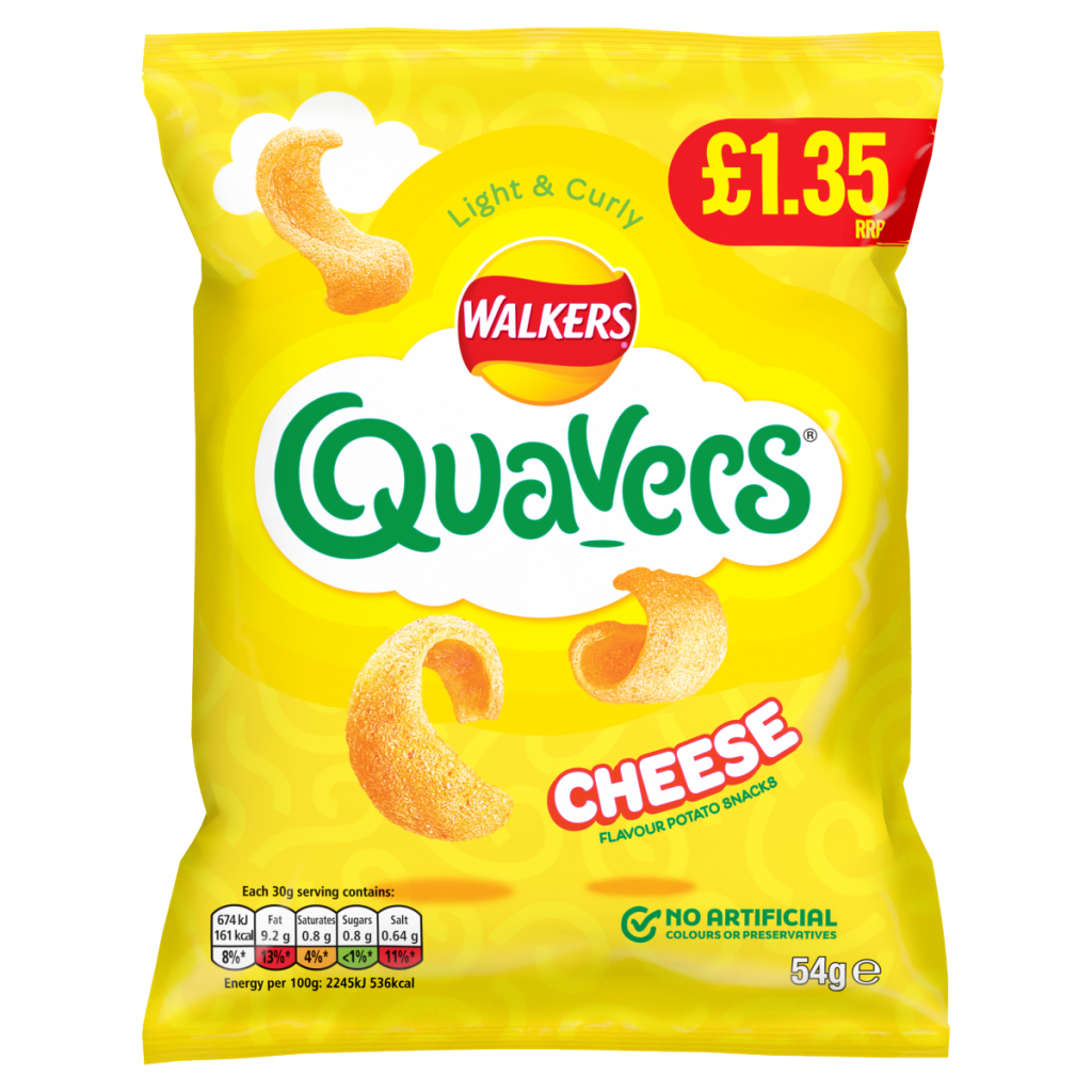 Walkers Quavers Cheese Snacks Crisps PMP 54g  £1.35 RRP