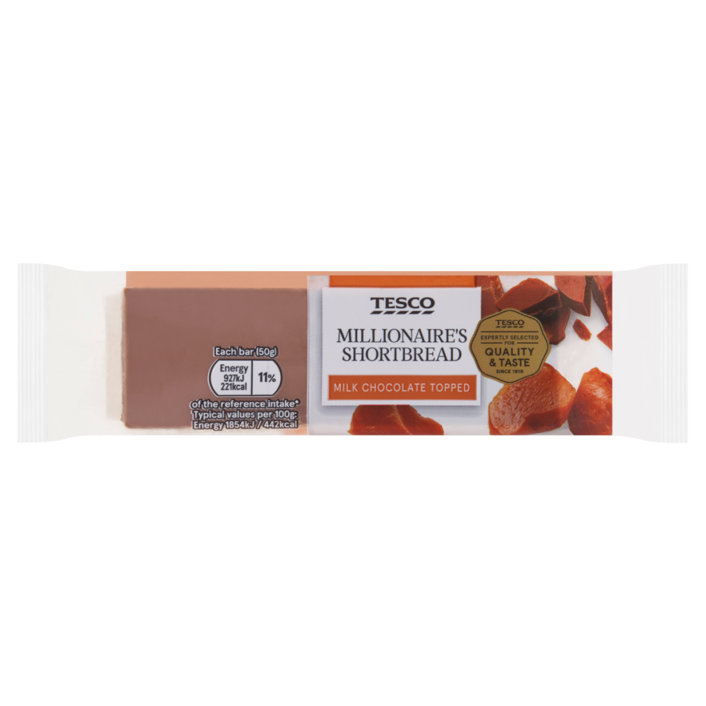 Tesco Milk Chocolate Topped Millionaire Shortbread 50g