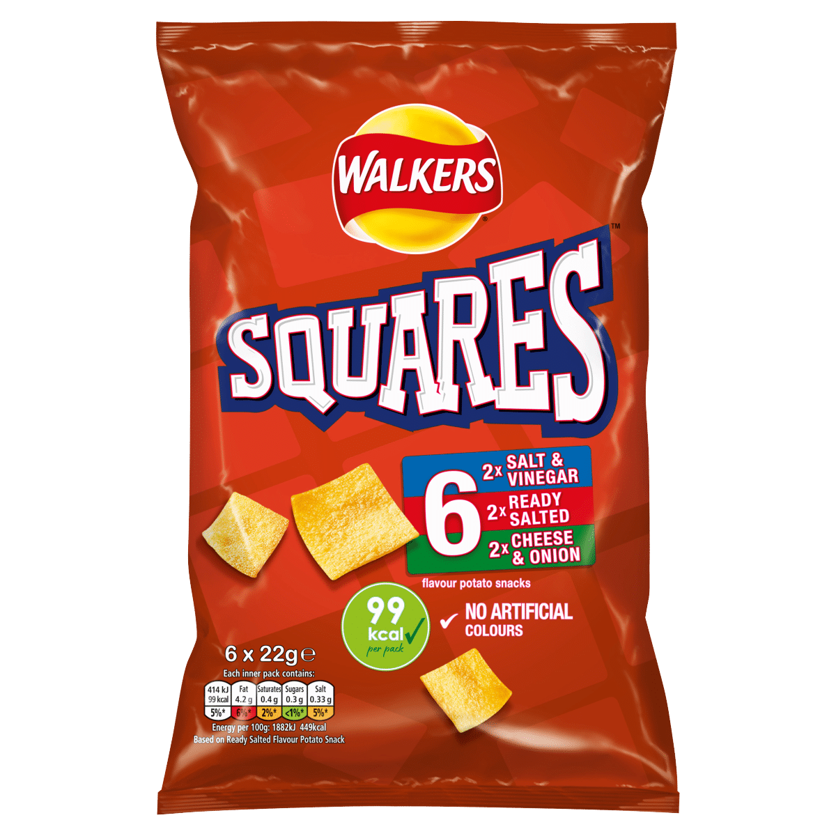 Walkers Squares Flavour Potato Snacks 6 x 22g