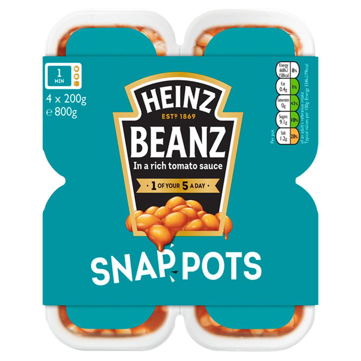Heinz Baked Beanz Snap Pots 4 x 200g