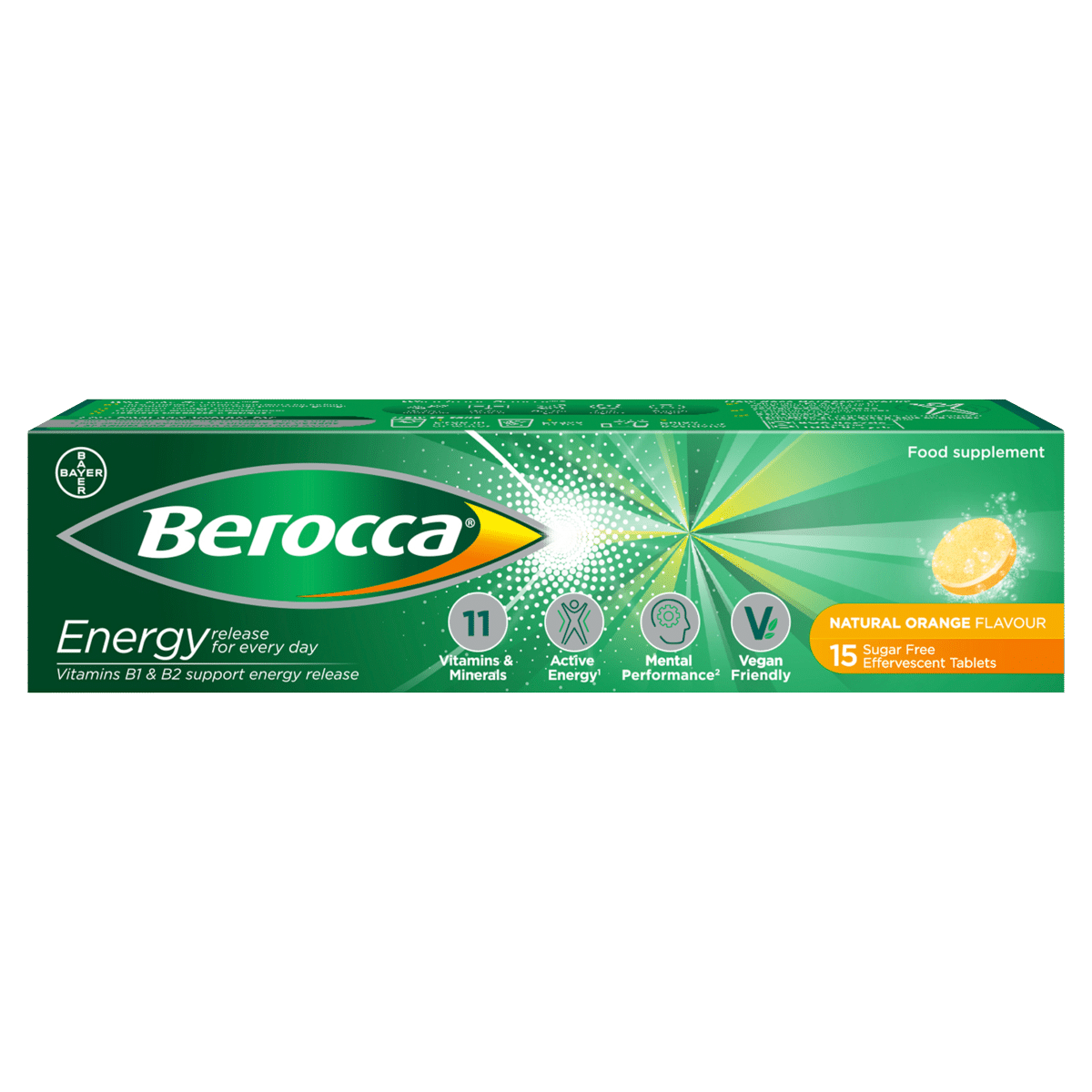 Berocca Natural Orange Flavour 15 Sugar Free Effervescent Tablets