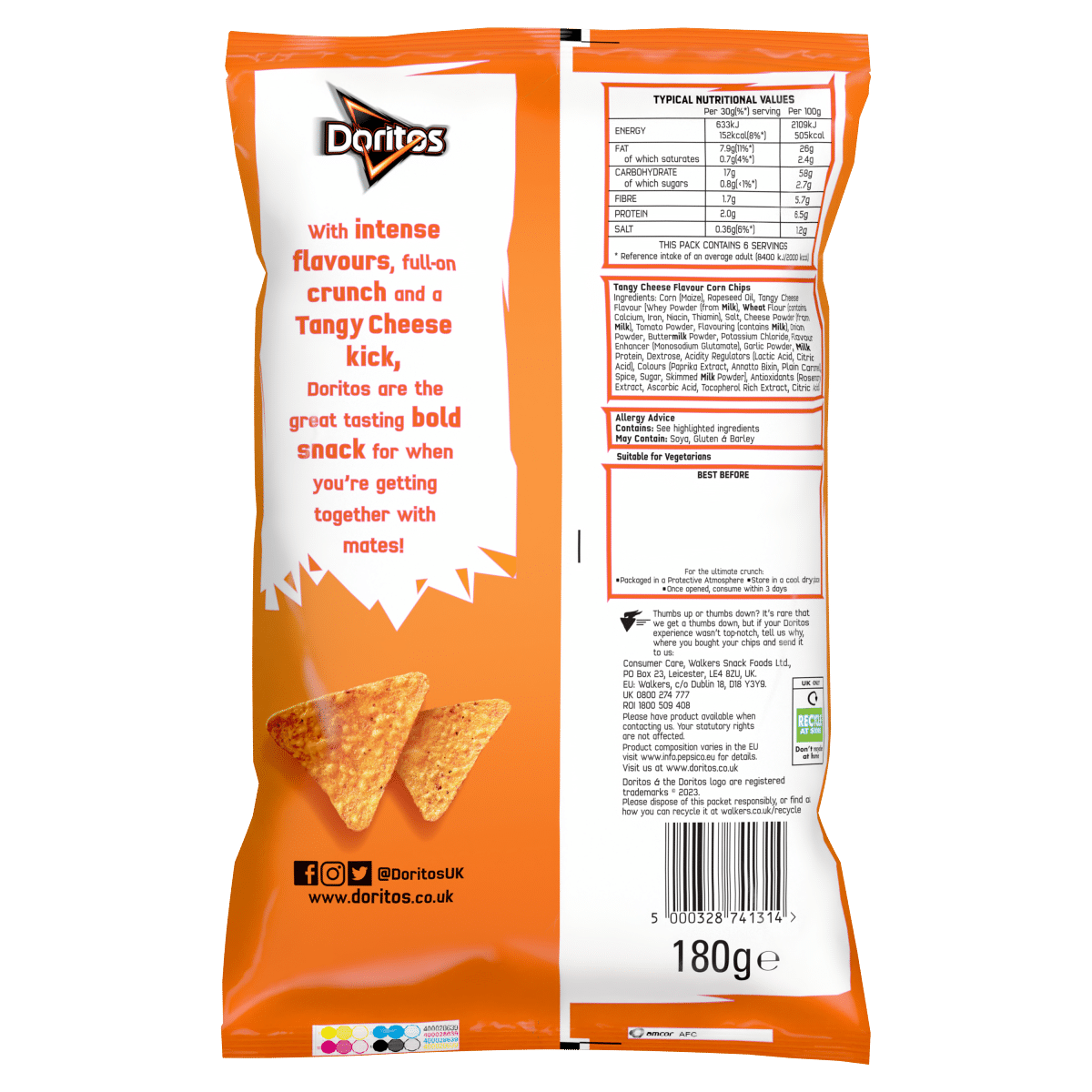 Doritos Tangy Cheese Sharing Tortilla Chips Crisps 180g