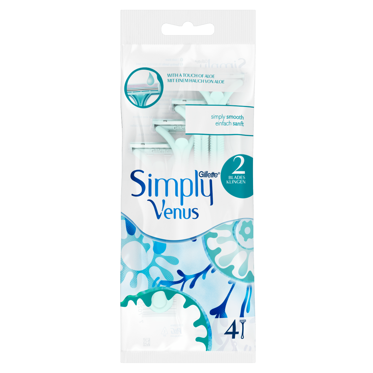 Gillette Simply Venus 2 Women’s Disposable Razors, 4 Pack