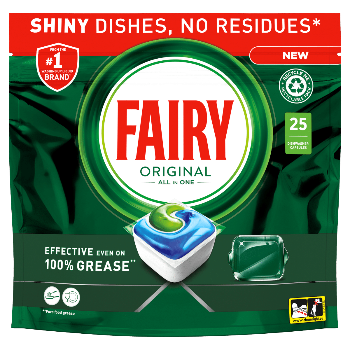 Fairy Original All In One Dishwasher Tablets Regular, 25 Tablets