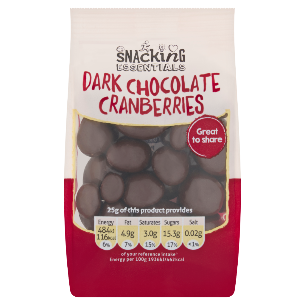 Snacking Essentials Dark Chocolate Cranberries 100g
