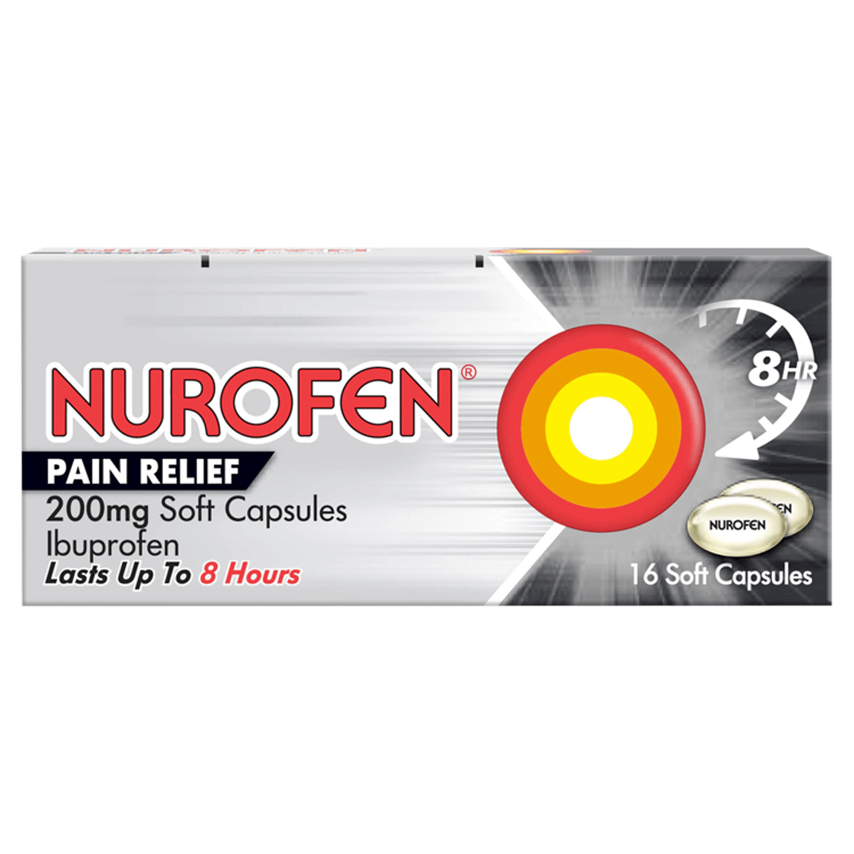 Nurofen Long Lasting Pain Relief 200mg Soft Capsules Ibuprofen x16