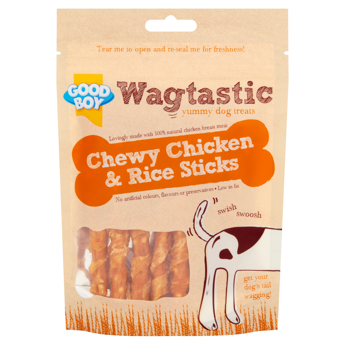 Good Boy Wagtastic Yummy Dog Treats Chewy Chicken & Rice Sticks 70g