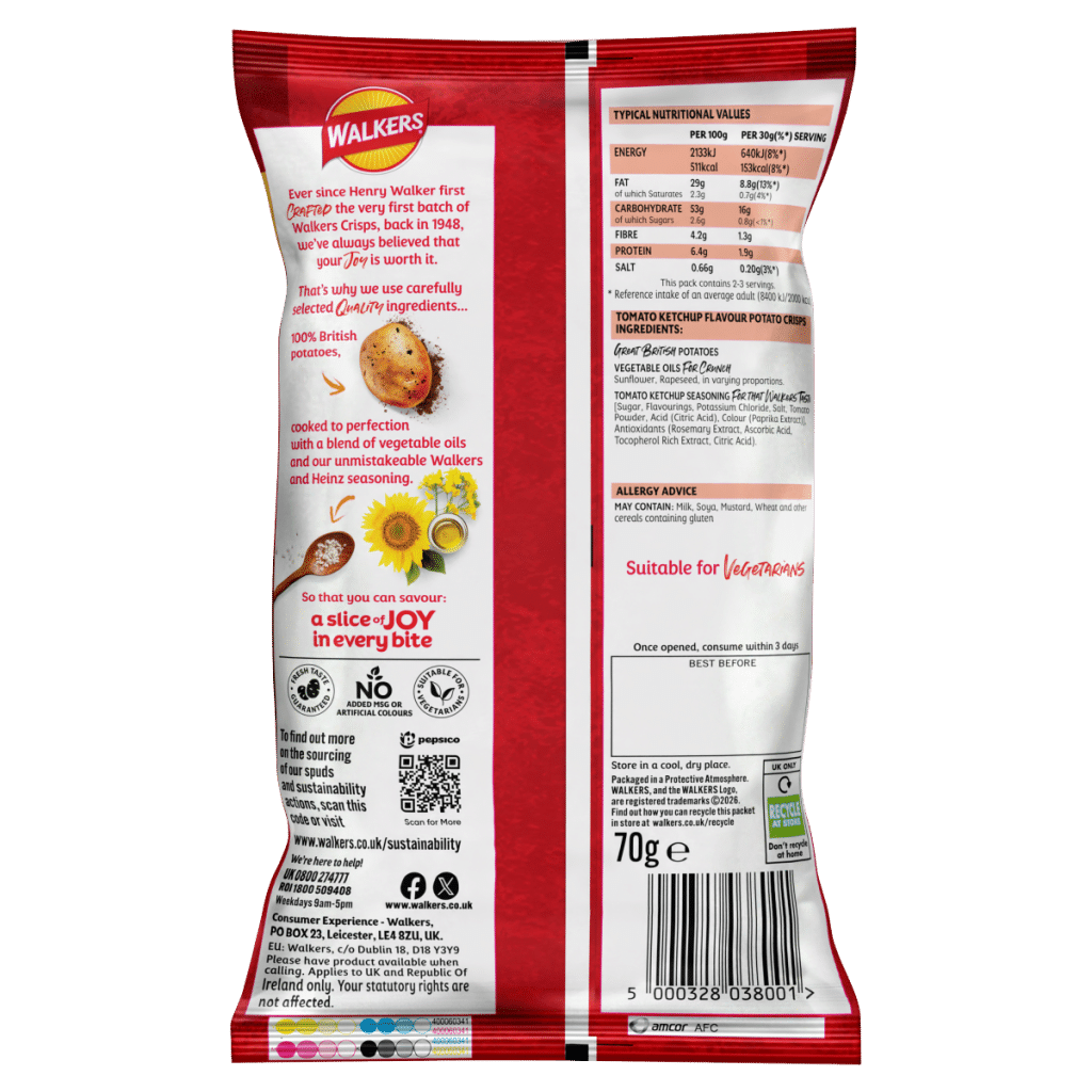Walkers Heinz Tomato Ketchup Sharing Crisps 70g PMP RRP £1.35